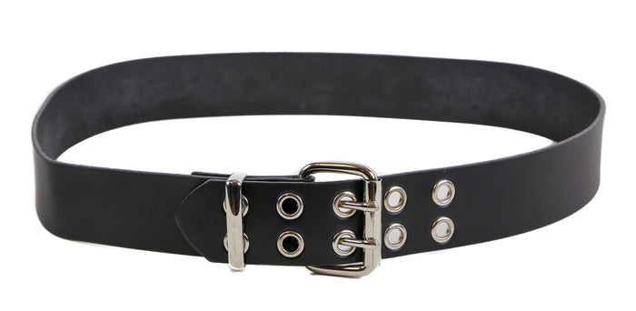 Genuine Black Leather Grommet Dress Casual Jean Belt  1 3/4" Width Roller Buckle
