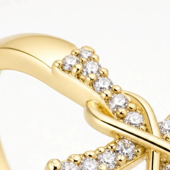 Graceloop – Mobius Cross Ring with Pavé Stones, Gold or Silver