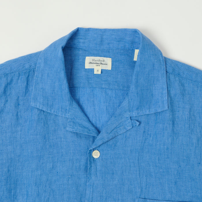 Hartford 'Palm' Camp Collar Linen Shirt - Blue