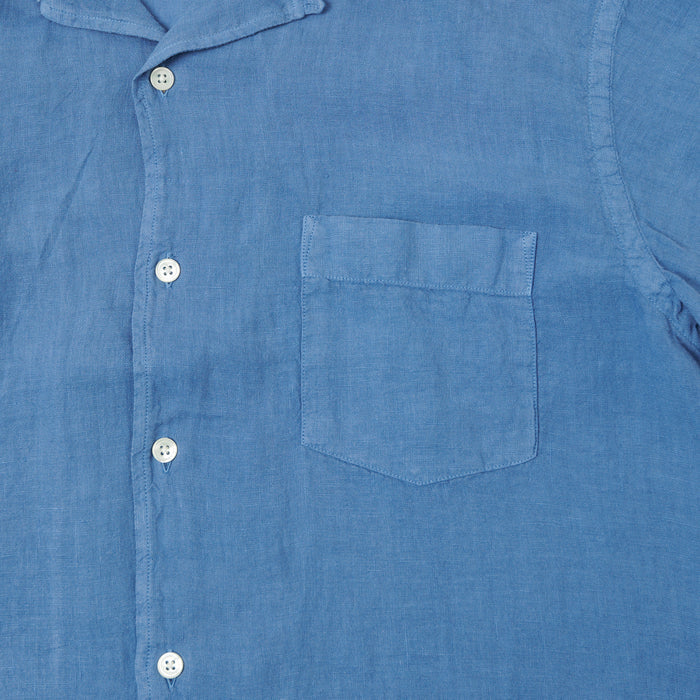 Hartford 'Palm' Camp Collar Linen Shirt - Nautic Blue