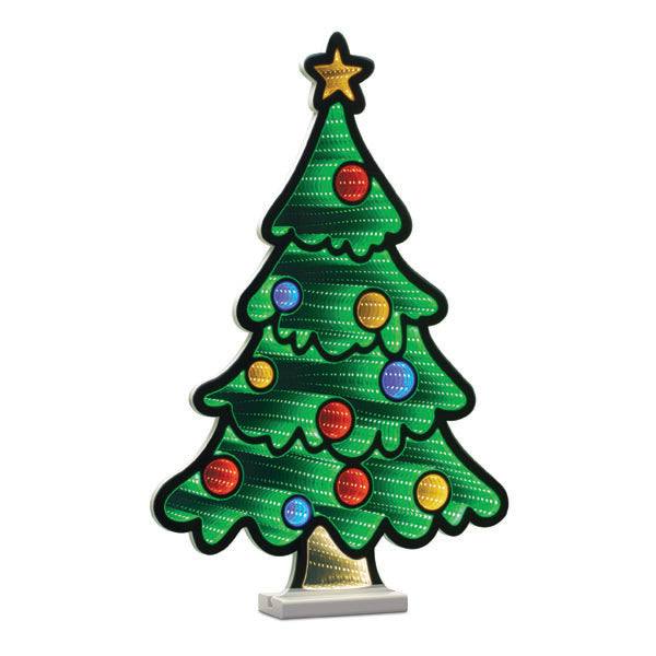 Christmas tree infinity light decoration lit up. the background is white.
