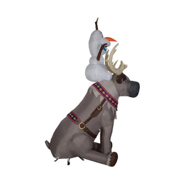 This 90” inflatable features Olaf sitting on Sven, complete with a colorful harness. Available for Pick-Up & Delivery, its a charming Frozen 2 holiday display.