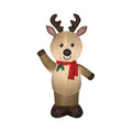 The 48 inflatable reindeer from Available for Pick-Up & Delivery, with brown antlers, a red scarf, and holly on its chest, waves cheerfully on a white background—making it an ideal festive outdoor Christmas decoration.