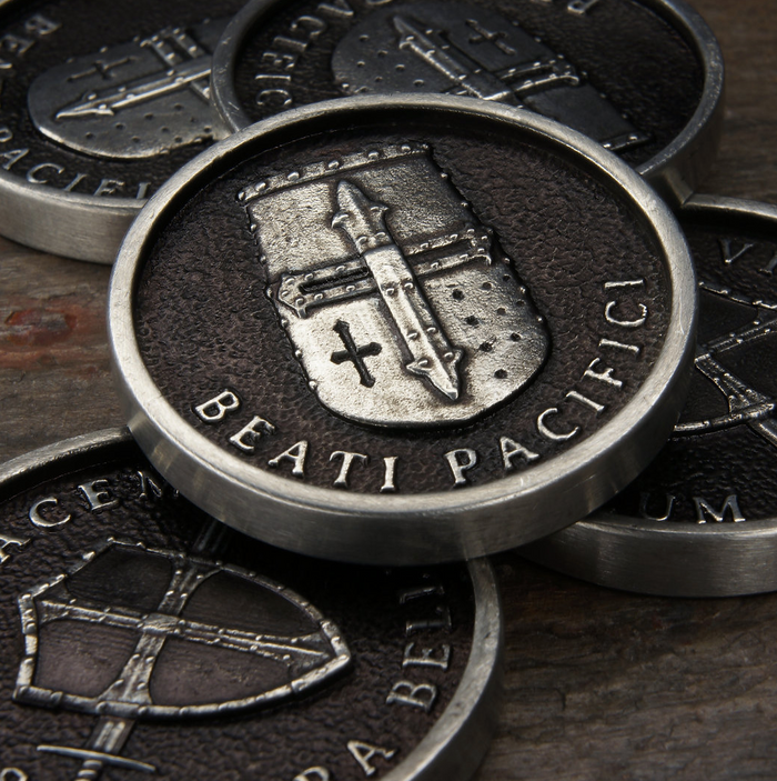 John Gage Crusader challenge coin pewter — front — Empire Outfitters