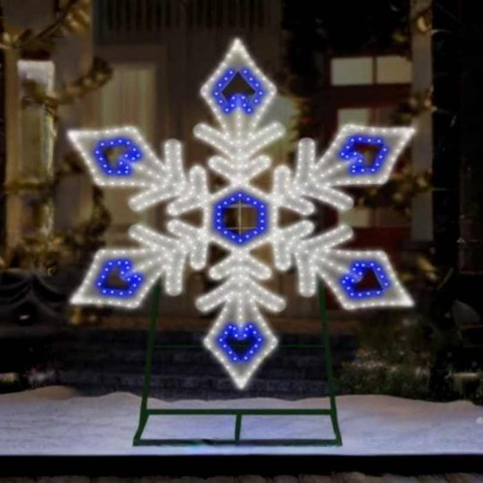 The 48.5" Jumbo Hi-Vibrant LED Snowflake dazzles with twinkling blue-white LEDs, creating striking outdoor holiday décor. Available for Pick-Up & Delivery.