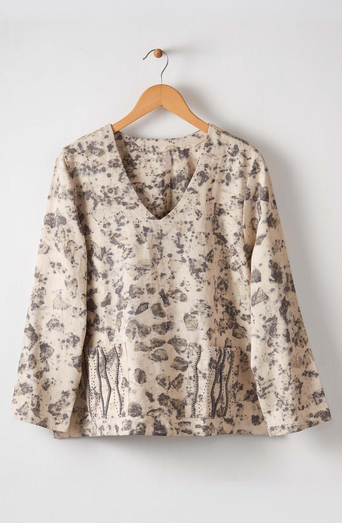 Kochi Eco Print Cotton Twill Top - Natural/Rose petal