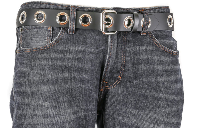 Large Grommet Eyelet Heavy Duty Black Leather Belt