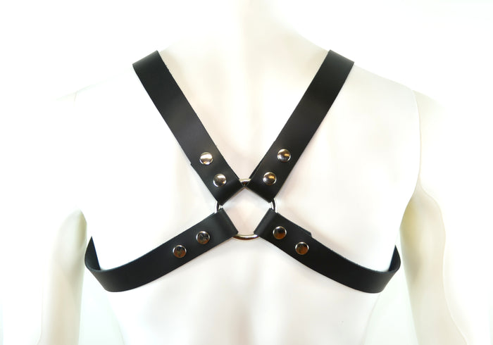 Leather Bulldog Body Harness Black Rings Snap Adjustable
