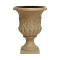 The All Delivery Options Lightweight Urn Planter – Blush, 16-inch, features a floral-inspired motif with embossed leaf patterns, flared rim, and pedestal base, shown against a white background.