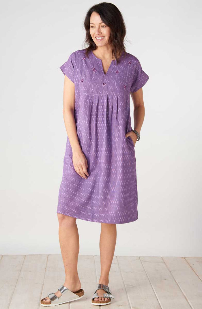 Mahika Notch-Neck Knee-Length Dress - Purple