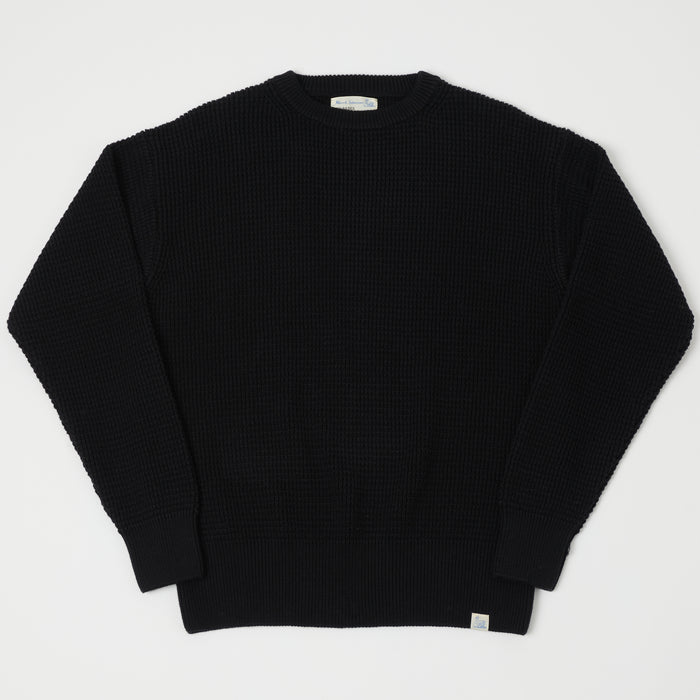 Merz b. Schwanen CCWC01 Knit Crew Waffle Pullover - Deep Black
