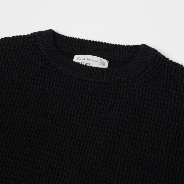 Merz b. Schwanen CCWC01 Knit Crew Waffle Pullover - Deep Black