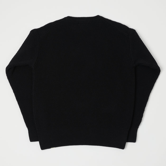 Merz b. Schwanen CCWC01 Knit Crew Waffle Pullover - Deep Black