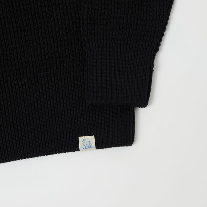 Merz b. Schwanen CCWC01 Knit Crew Waffle Pullover - Deep Black