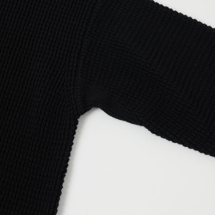 Merz b. Schwanen CCWC01 Knit Crew Waffle Pullover - Deep Black