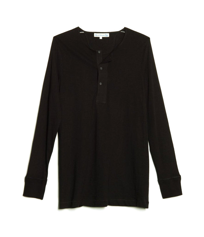 Merz b. Schwanen 'The Originals' 102 Lightweight Long Sleeve Henley - Deep Black