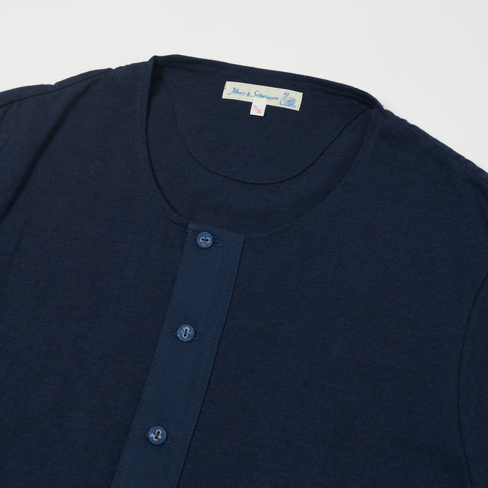 Merz b. Schwanen 'The Originals' 102 Lightweight Long Sleeve Henley - Ink Blue