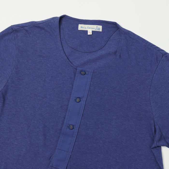 Merz b. Schwanen 'The Originals' 103 Lightweight Short Sleeve Henley - Pacific