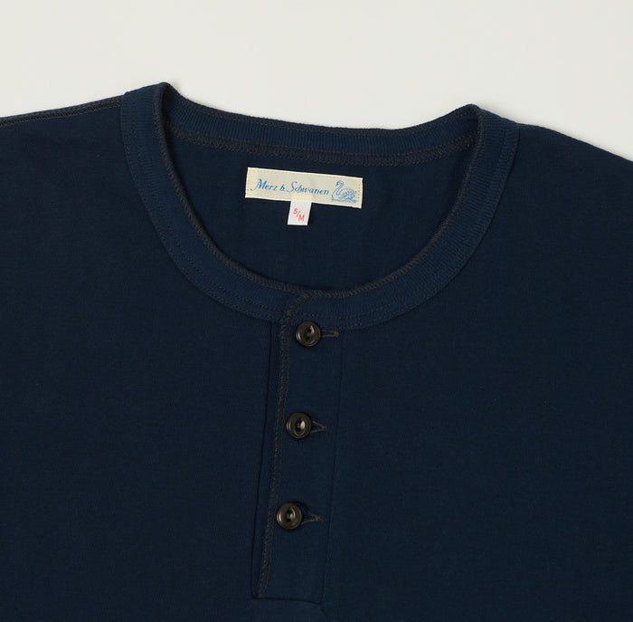 Merz b. Schwanen 'The Originals' 204SL Short Sleeve Henley - Ink Blue