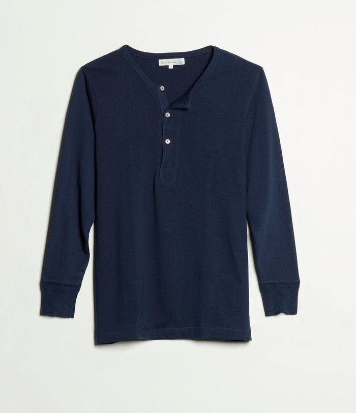 Merz b. Schwanen 'The Originals' 206 Long Sleeve Henley - Ink Blue