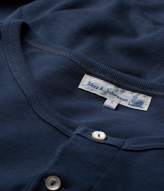 Merz b. Schwanen 'The Originals' 206 Long Sleeve Henley - Ink Blue