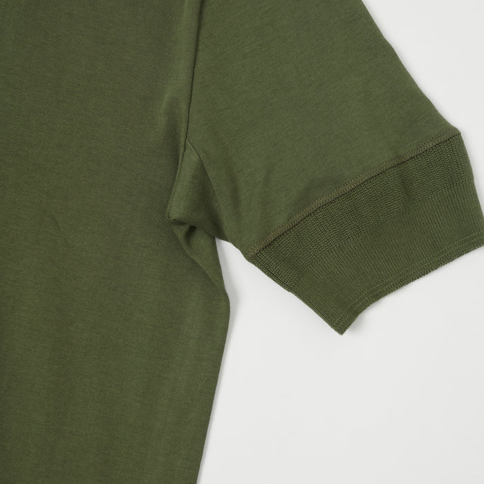 Merz b. Schwanen 'The Originals' 207 Short Sleeve Henley - Army Green