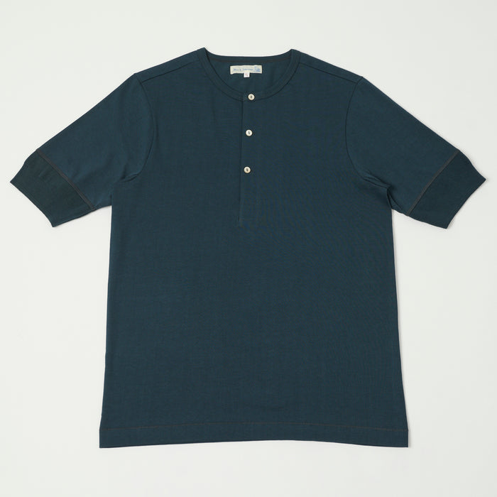 Merz b. Schwanen 'The Originals' 207 Short Sleeve Henley - Mineral Blue