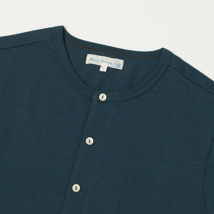 Merz b. Schwanen 'The Originals' 207 Short Sleeve Henley - Mineral Blue