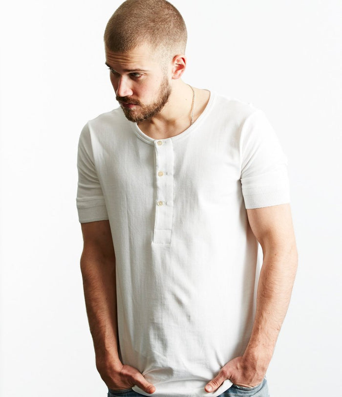 Merz b. Schwanen 'The Originals' 207 Short Sleeve Henley - White