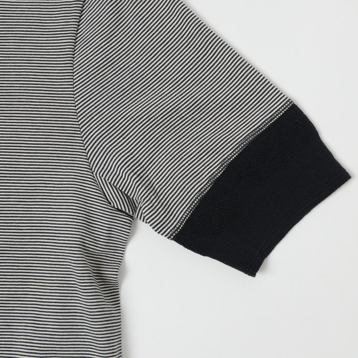 Merz b. Schwanen 'The Originals' 227 Short Sleeve Striped Henley - Charcoal/Nature