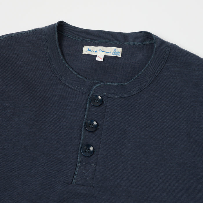 Merz b. Schwanen 'The Originals' 2S04SL Heavyweight Short Sleeve Henley - Navy