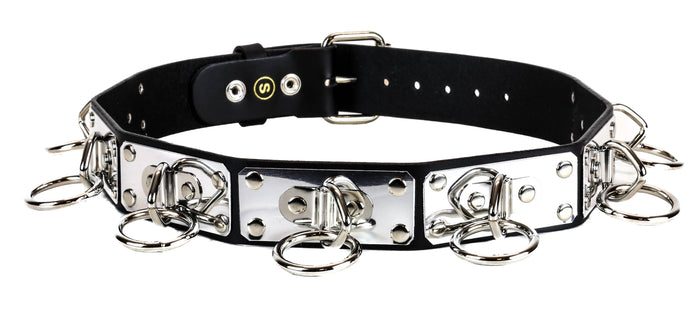 Metal Bondage Belt Large Rings Wide Belt Genuine Leather