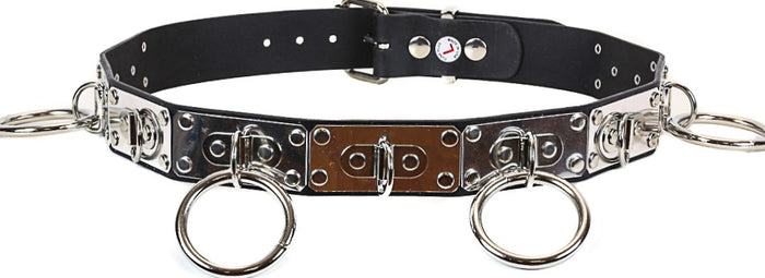 Metal Bondage Belt X-Large Rings Wide Belt Genuine Leather