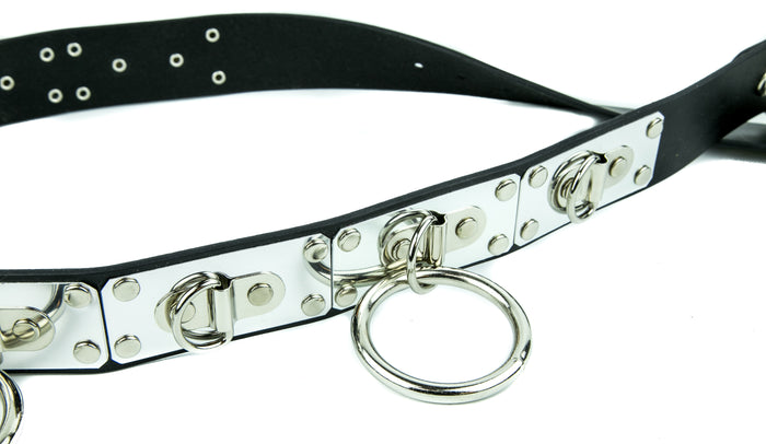 Metal Bondage Belt X-Large Rings Wide Belt Genuine Leather