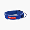 Blue and black dog collar on a white background