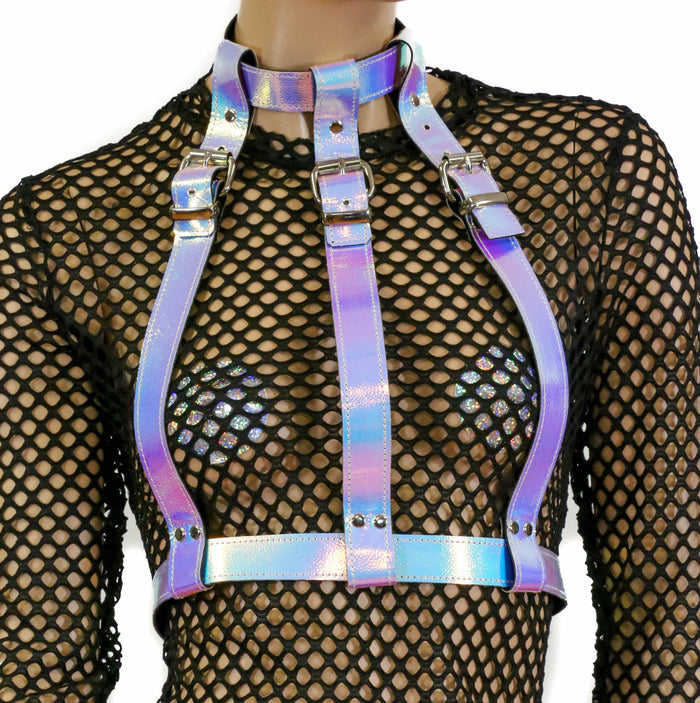 Pebbled Rainbow 3 Strap Suspender Style Vegan Leather Harness Multi Options