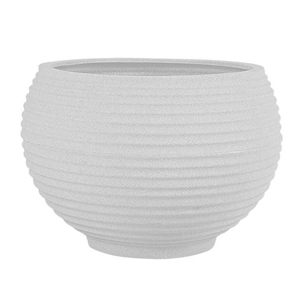 The Pick-Up & Local Delivery Only Planter - Lattice - Bowl in off-white features a 29-inch wide opening, textured design with horizontal ridges, and is perfect for indoor or outdoor use.