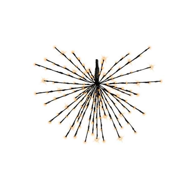The Polestar Flashing LED by Available for Pickup & Delivery features a black decoration with 160 classic warm lights, resembling a dazzling abstract star with numerous radiating arms, each ending in a glowing bulb against a white background.
