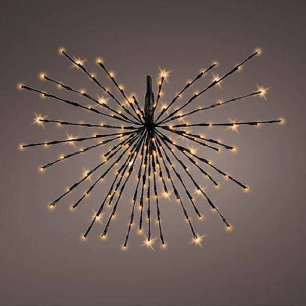 The Polestar Flashing LED 72 ct. Black Decoration Classic Warm Lights by Available for Pickup & Delivery features thin rods radiating from the center, each tipped with an LED, creating a starburst pattern perfect for festive holiday décor.