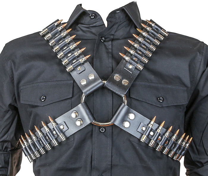 Real Bullet Leather Harness Nickel Shell Copper Tips  .223 Bullet