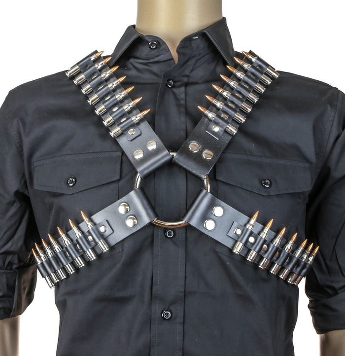 Real Bullet Leather Harness Nickel Shell Copper Tips  .223 Bullet