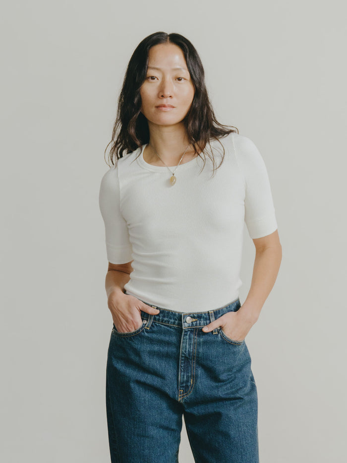 Rib Tee, Ribbed Silk Noil Jersey, Natural