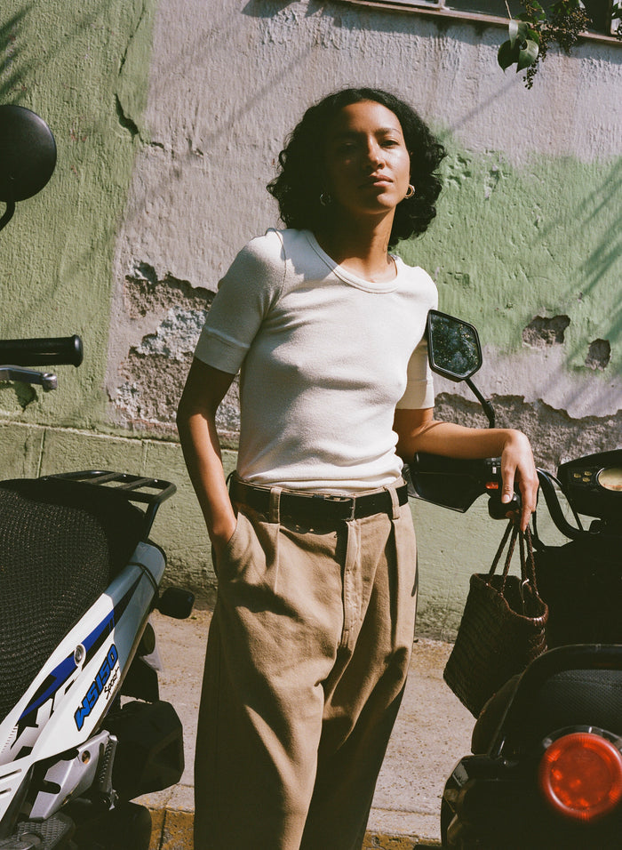 Rib Tee, Ribbed Silk Noil Jersey, Natural