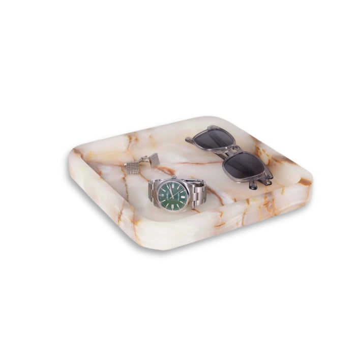 Robbie Genuine Marble Tray and Catch-All in Green Onyx