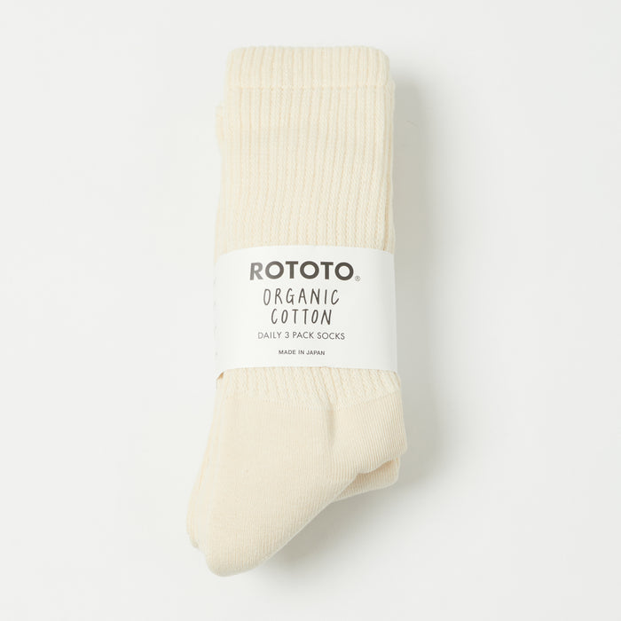 RoToTo Organic Daily Three Pack Sock - Ecru