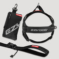 EzyDog dog harness, leash, and pouch on a light gray background