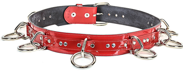 Shiny Patent Red Bondage Belt Large Rings
