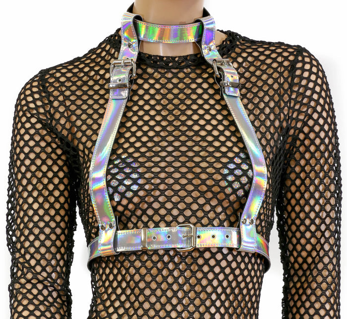 Silver Rainbow 3 Strap Suspender Style Vegan Leather Harness Multi Options