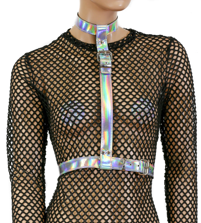 Silver Rainbow 3 Strap Suspender Style Vegan Leather Harness Multi Options