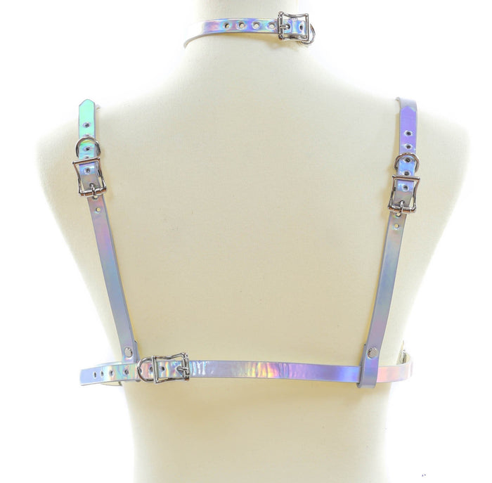 Silver Rainbow Bra Straps  Style Vegan Leather Harness